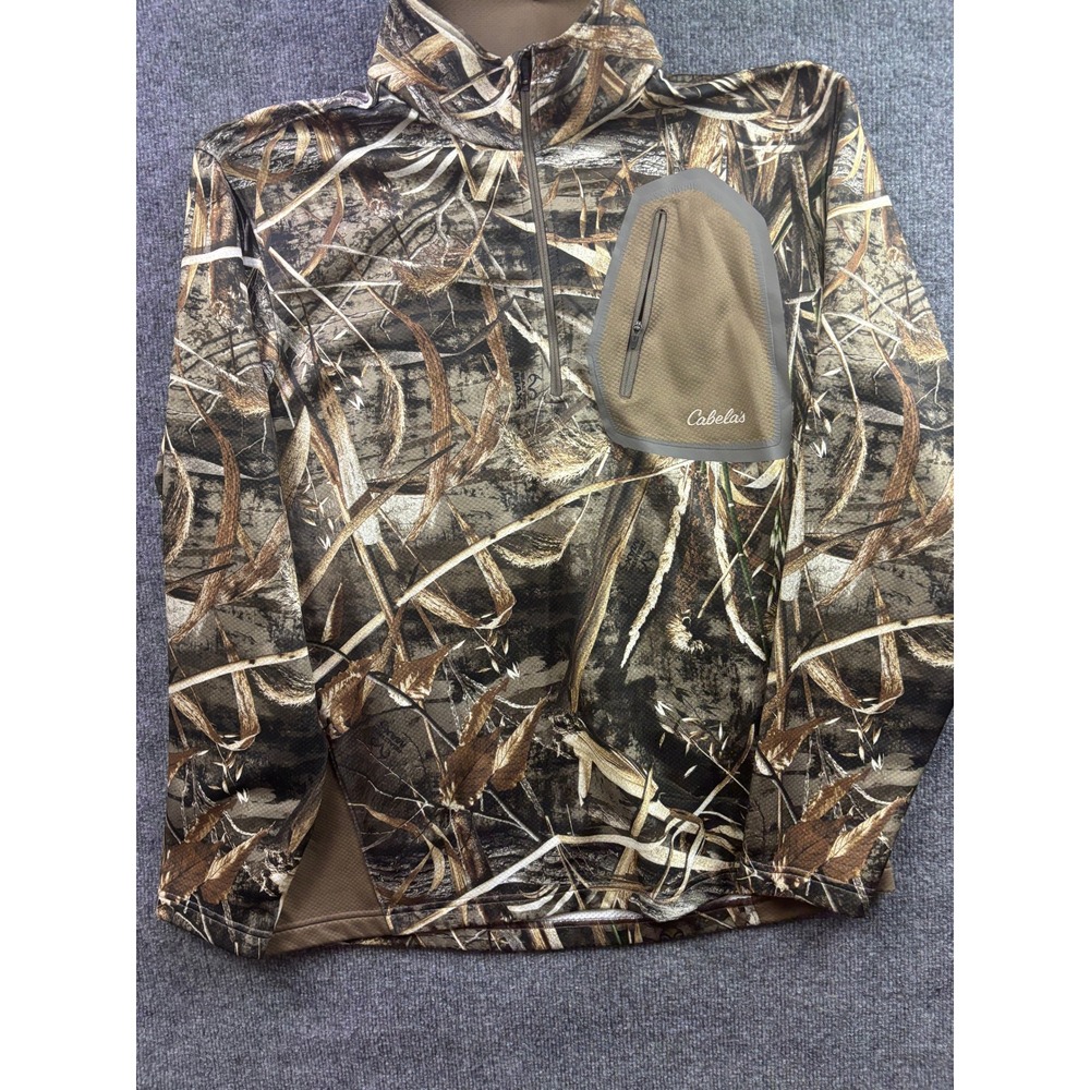 Cabela's Quarter Zip Pullover Mens Large Brown Realtree Max-5 Camo Hunting Top